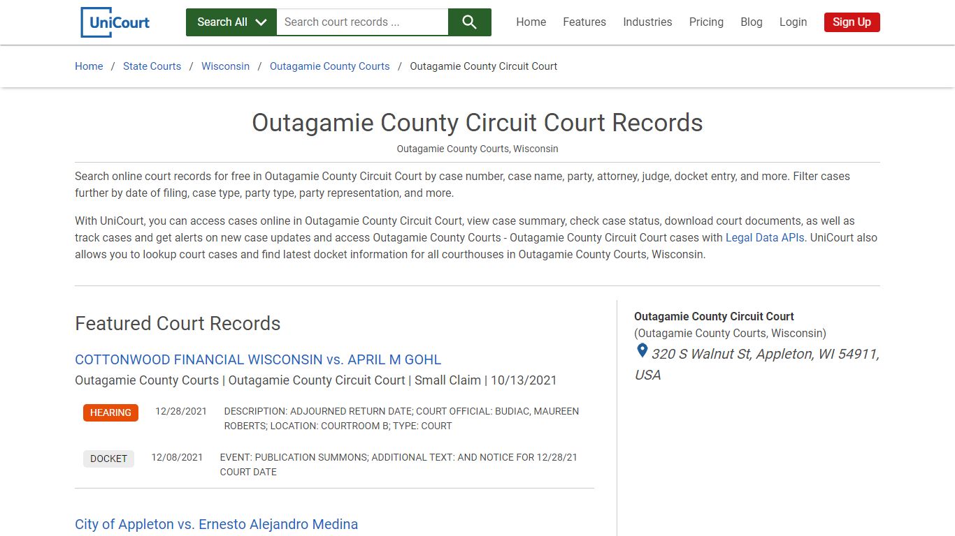 Outagamie County Circuit Court Records | Outagamie | UniCourt