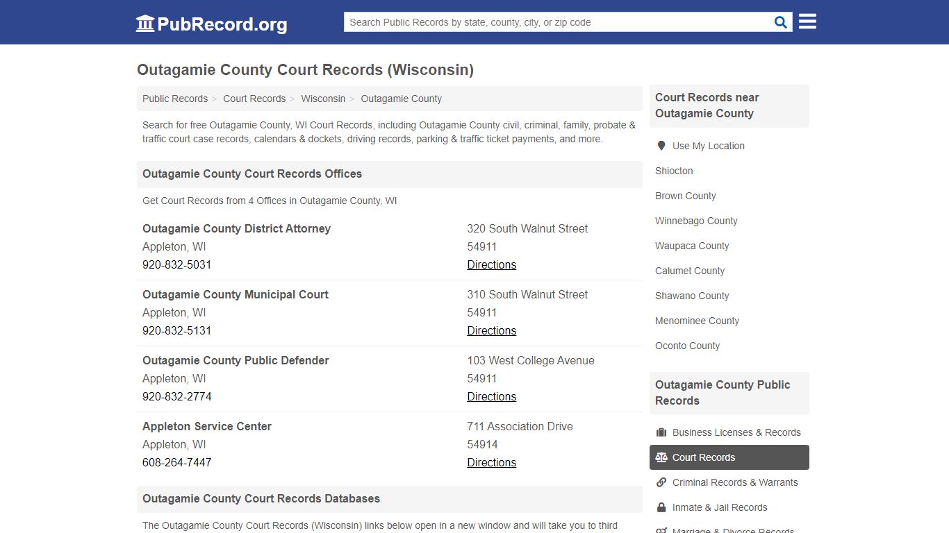 Outagamie County Court Records (Wisconsin) - PubRecord.org
